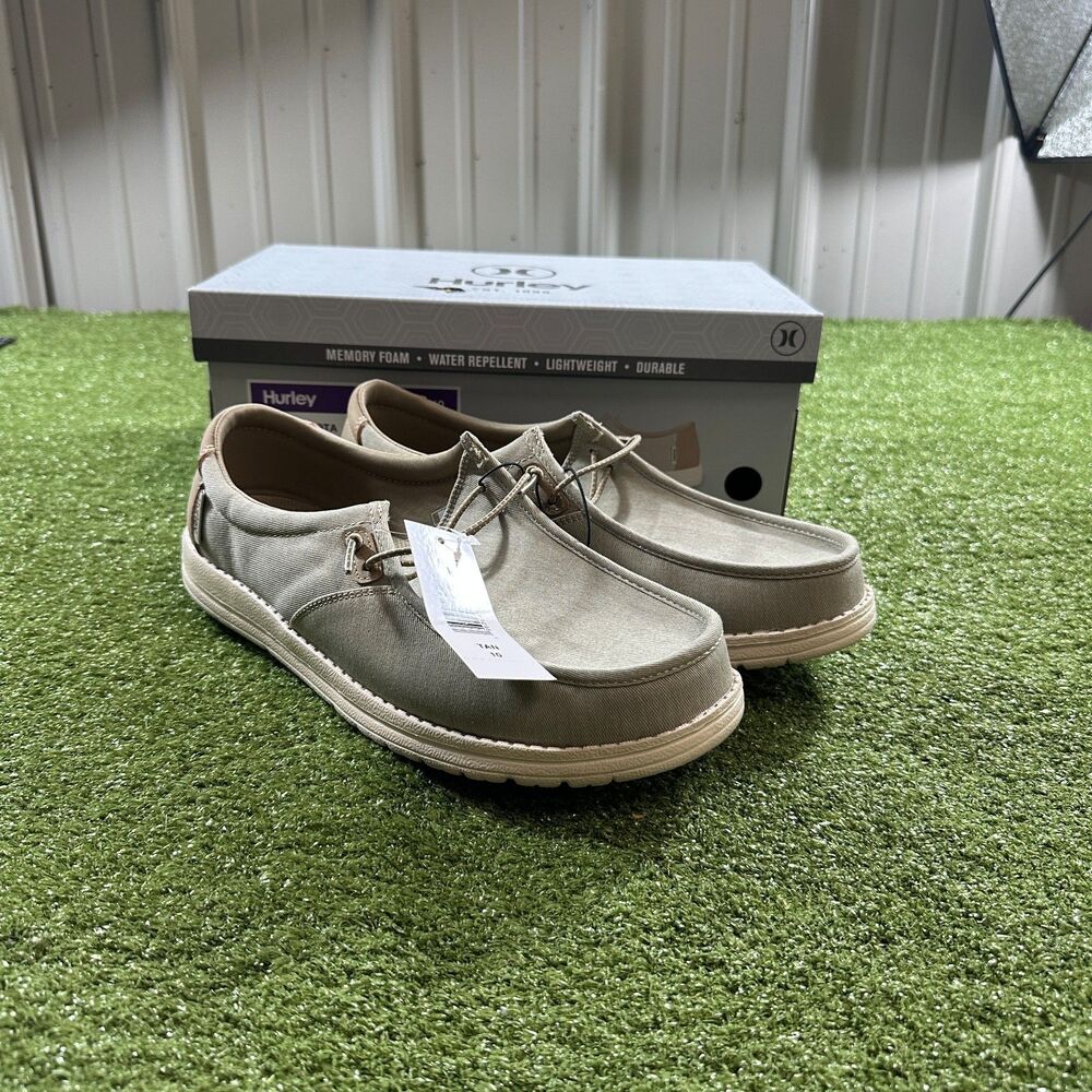 Hurley Nesota Men's 10 Tan Slip-On Shoes Memory Foam Water Repellent NIB